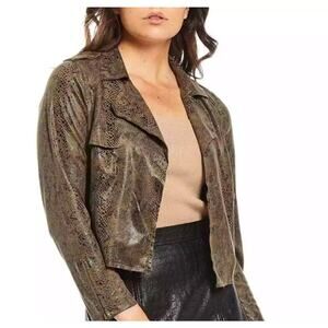 Skies Are Blue Snakeskin Moto Jacket M Olive Cropped Vegan Suede Indie Sleaze